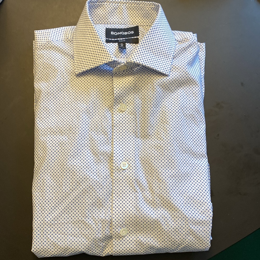 Bonobos slim fit dress shirt wrinkle free neck 16/arm 33